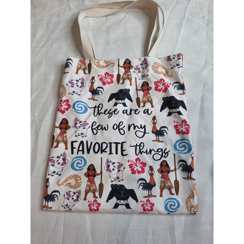 Disney Moana Canvas Tote Bag Pua Hei Hei Favorite Things Reusable Shopper 15x13